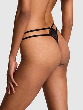 Lace Strappy Hardware Crotchless Thong Panty
