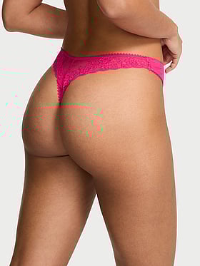 Stretch Cotton Heart Lace High-Leg Scoop Thong Panty