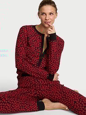 Soft Thermal Henley Long Pajama Set