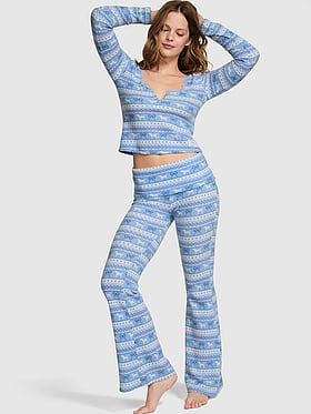 PINK x LoveShackFancy Waffle Long Pajama Set