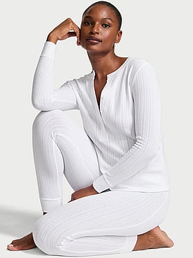 Cozy Pointelle Henley Long Pajama Set