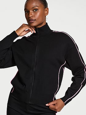 Tipped Knit Full-Zip Sweater