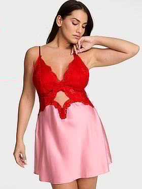 Satin & Lace Cutout Slip Dress