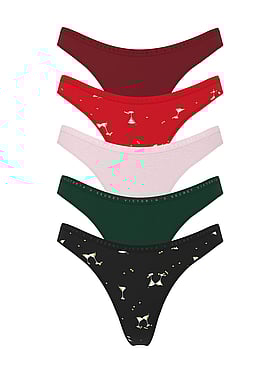 5-Pack Stretch Cotton High-Leg Scoop Thong Panties