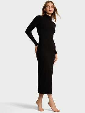 Shapewear by Victoria Smoothing Rib Long-Sleeve Turtleneck Maxi Dress