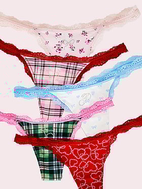 PINK x LoveShackFancy Holiday Bling 5-Pack Thong Panties