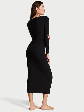 Shapewear by Victoria Smoothing Rib Long-Sleeve Maxi Dress