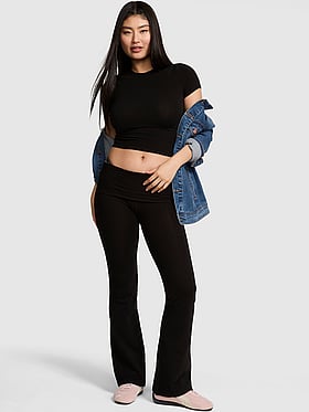 All-Day Cotton Foldover Flare Leggings