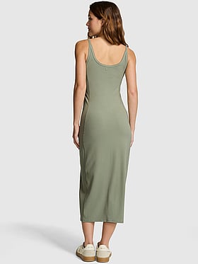 All-Day Soft Rib High-Neck Midi Dress