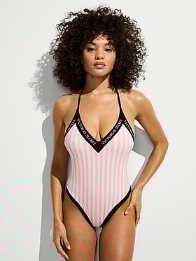 VS Iconic Logo Plunge One-Piece Swimsuit