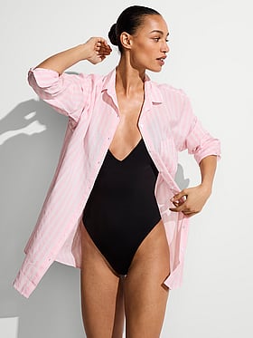VS Heritage Stripe Linen Boyfriend Shirt Dress