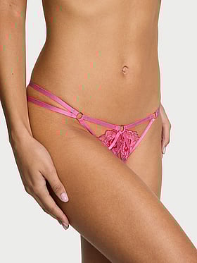 Rose Lace Strappy Ring Hardware Crotchless Thong Panty