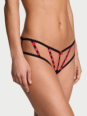 Strappy Heart Embroidery Open Cheeky Panty