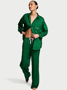 Signature Satin Oversized Long Pajama Set