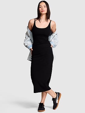 All-Day Soft Rib High-Neck Midi Dress