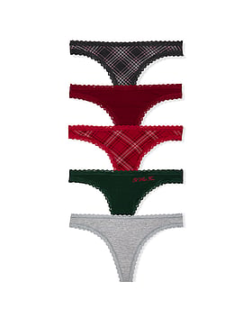 5-Pack Cotton Lace-Trim Thong Panties