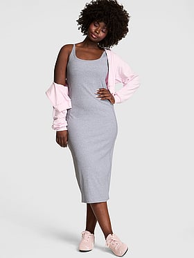 All-Day Soft Rib High-Neck Midi Dress