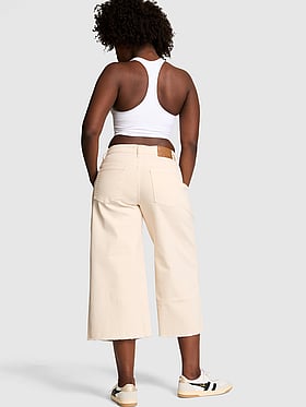 Denim by PINK Mid-Rise Baggy Wide-Leg Cropped Jeans