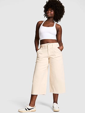 Denim by PINK Mid-Rise Baggy Wide-Leg Cropped Jeans