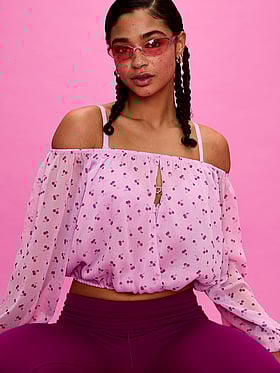 Chiffon Long-Sleeve Off-The-Shoulder Top