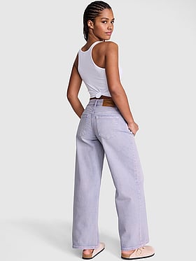 Denim by PINK Mid-Rise Baggy Wide-Leg Jeans