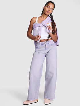 Denim by PINK Mid-Rise Baggy Wide-Leg Jeans