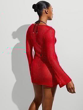 Beachwear Crochet Long-Sleeve Mini Dress