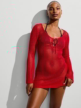 Beachwear Crochet Long-Sleeve Mini Dress