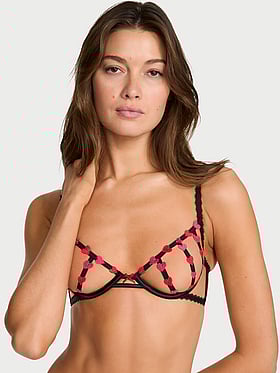 Heart Embroidery Strappy Open-Cup Demi Bra