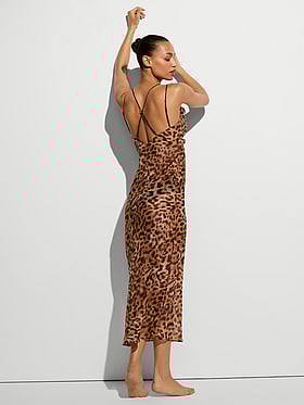 Geo Leo Chiffon Draped Maxi Slip Dress