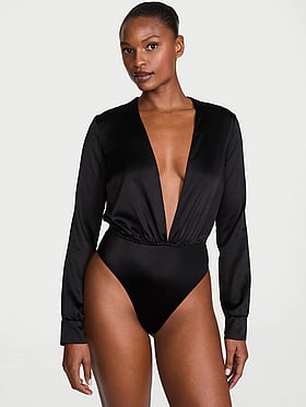Satin Plunge Blouse Bodysuit