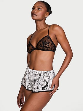 Lace Bralette & Chiffon Polka Dot Shorts Set