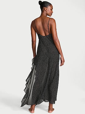 Chiffon Polka Dot Flutter Maxi Slip Dress