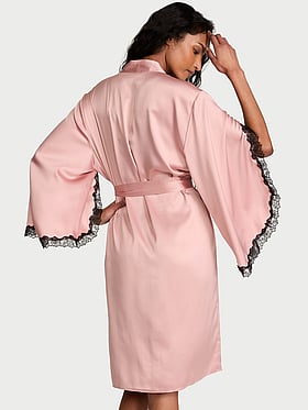 Satin Rose Lace-Trim Midi Robe