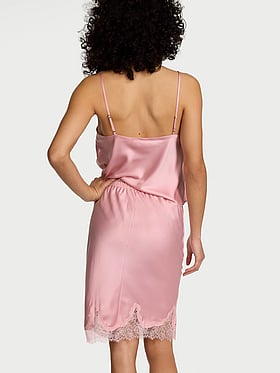 Satin Lace-Trim Skirt