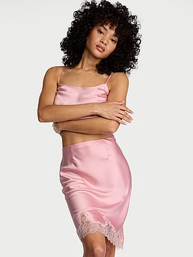 Satin Lace-Trim Skirt