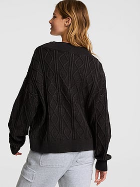 Oversized Cable Knit V-Neck Sweater