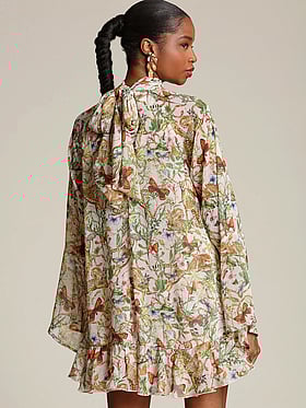 High-Neck Ruffle Mini Dress