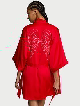 Signature Satin Short Piped Robe