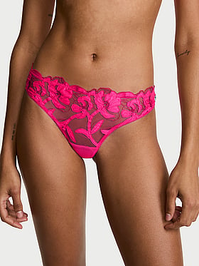 Pop Floral Embroidery Thong Panty