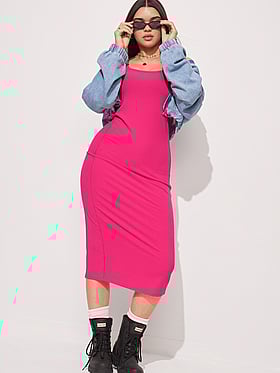 All-Day Soft Rib High-Neck Midi Dress