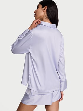 Signature Satin Long-Sleeve Short Pajama Set