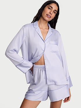 Signature Satin Long-Sleeve Short Pajama Set