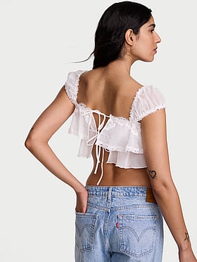 Chiffon Lace-Trim Cap-Sleeve Top