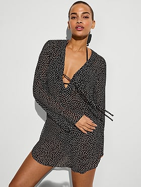 Beachwear Sheer Crinkle Tunic Dress
