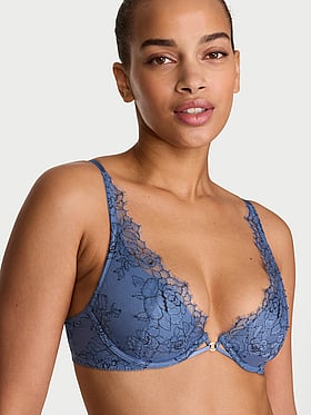 Denim Rose Lace Lightly Lined Plunge Bra