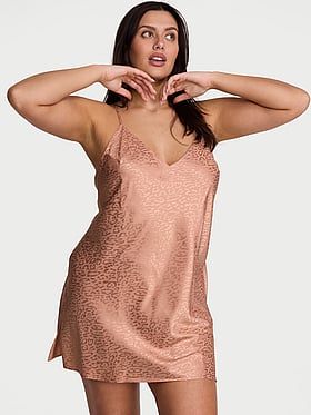 Leopard Jacquard Satin Open-Back Slip Dress