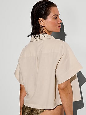 Beachwear Linen Boxy Short-Sleeve Top