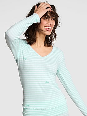 Soft Luxe Pointelle V-Neck Long-Sleeve Top