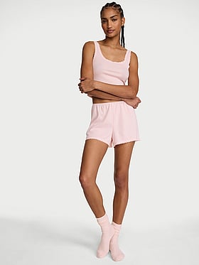 Cotton Shadow Stripe Cropped Tank & Shorts Set